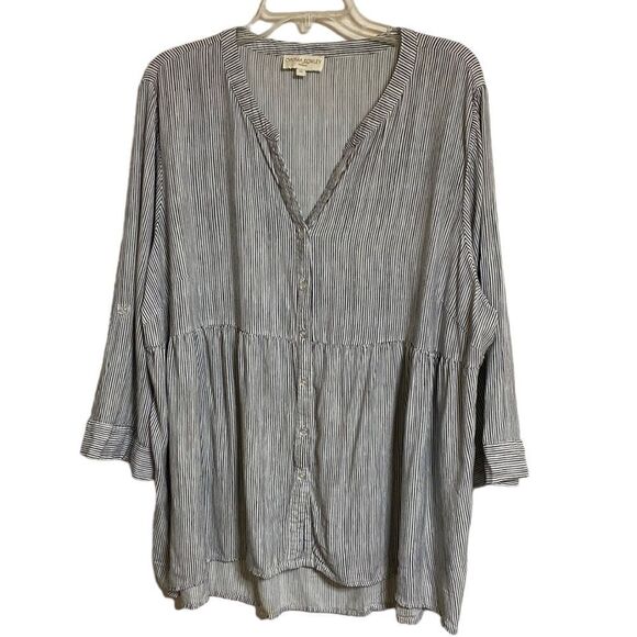 CYNTHIA ROWLEY Woman Striped Button Up Minimalist Black White Flowy Top - Picture 3 of 7